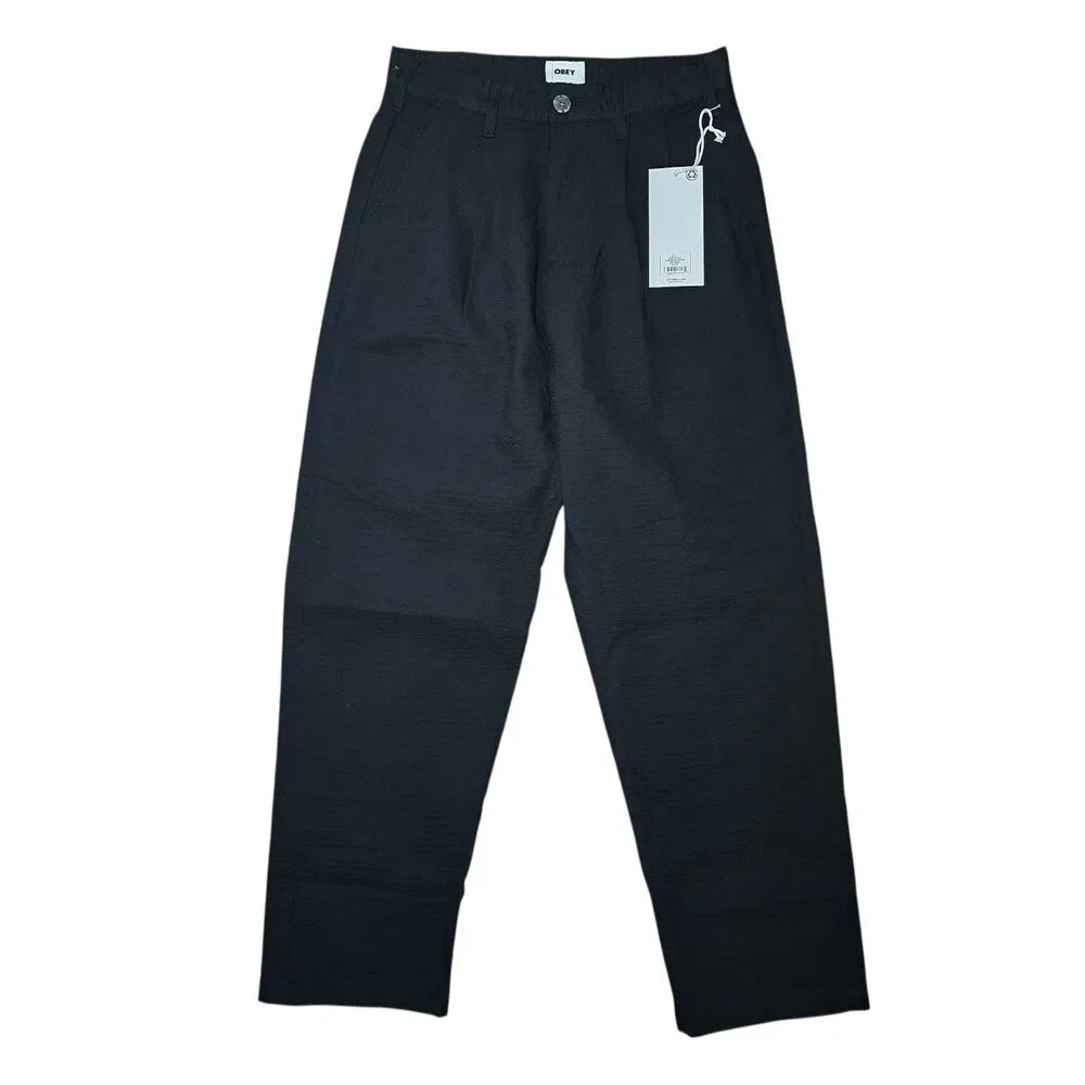 Obey Men’s 27 FUBAR Seersucker Pants Black NWT Pleated Cotton Blend